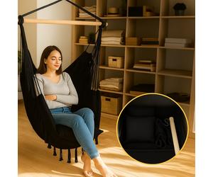 Extralink Black Forest Hammock Brazilian Chair 100x130cm Black Hamac Suspendu 1 Personne(S) Frêne, Toile, Coton, Polyester, Corde Noir Noir