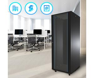 Extralink EX.11403 Armoire Rack 37U 600x1000 Noir, Acier Laminé à Froid, Porte Verre Trempé, Charge Max. 1200kg, Rails 19", Panneaux Amovibles