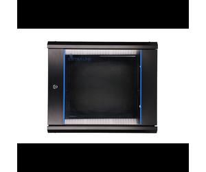 Extralink EX.3968 Armoire Rack Murale 9U 600x600 Noir Acier et Verre Trempé, Charge 60kg, Rails 19", Panneaux Latéraux Amovibles, Porte Avant Verrouillable
