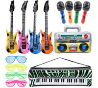 EXTRAPINS Lot de 14 instruments de musique gonflables pour guitare | Microphone pour téléphone portable, radio, boombox, clavier, obturateur, verres d'ombrage, accessoires gonflables pour fête