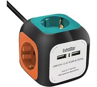EXTRASTAR 6 en 1 Cube multiprise avec 4 Prises USB + 2 Ports USB 5 V, 1,5 m, Max 3680 W, 16 A, Couleur, pour Maison, Bureau