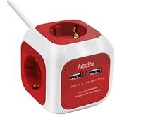 EXTRASTAR 6 en 1 Cube multiprise avec 4 Prises USB + 2 Ports USB 5 V, 1,5 m, Max 3680 W, 16 A, Rouge, pour Maison, Bureau