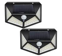 EXTRASTAR Lampe Solaire Extérieur 100 LED, Détecteur de Mouvement, Lumière Solaire Etanche éclairage Solaire, IP44 Lampe de Sécurité sans Fil lampe mural pour Jardin, Lot de 2