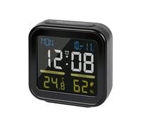 EXTRASTAR LCD Horloge Digitale Réveil, Réveil de Voyage avec Calendrier Rétroéclairé Snooze, 12/24H Réveil Numérique à Piles avec Suivi de l'Humidité et Température pour Voyage Chambre Bureau, Noir