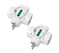 EXTRASTAR Lot de 2 adaptateurs électriques verticaux multiples, 3 prises universelles avec protection pour enfants, fiche Schuko 2P+T 16A combinée standard allemand et français (2 broches 16 A, blanc)