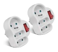 EXTRASTAR Multiprise 3 en 1 Murale Fiche, Triplite aveg Interrupteur, Electrique Prise de Courant avec Sécurité Enfant Intégrée, Idéal pour Bureau et Domicile, 1×16A+2×6A, 230V, Blanc
