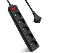 Extrastar Multiprise 5 Prises avec Interrupteur Fiche Plate, Bloc 5 Prises, Rallonge 1.5m 230 V avec sécurité Enfant, Noir