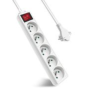 Extrastar Multiprise 5 Prises avec Interrupteur Fiche Plate, Bloc 5 Prises, Rallonge 1.5m 230 V avec sécurité Enfant, Blanc