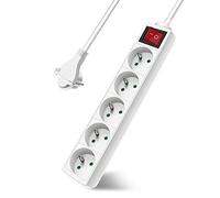 Extrastar Multiprise 5 Prises avec Interrupteur Fiche Plate, Bloc 5 Prises, Rallonge 3m 230 V avec sécurité Enfant, Blanc