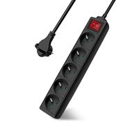 Extrastar Multiprise 5 Prises avec Interrupteur Fiche Plate, Bloc 5 Prises, Rallonge 3m 230 V avec sécurité Enfant, Noir