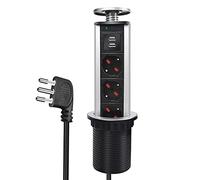 EXTRASTAR Multiprise de Bureau escamotable avec 2 USB, 3 Prises Italiennes, multiprises Tourelle escamotable avec Protection multiprise pour Cuisine, Plans de Travail, Bureau