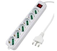 Extrastar Multiprise multiprise électrique avec 6 prises universelles ITA 10/16 A et Schuko, interrupteur lumineux, câble 3 m avec fiche italienne 16 A, blanc, double étape