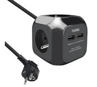 EXTRASTAR Multiprise USB Cube, Bloc Multiprises avec 4 Prises et 2 Ports USB, Chargeur USB Multiple, Multiprise Electrique pour Bureau, Maison, Peut être installé au Mur, sur la Table, 1,5 m, Noir