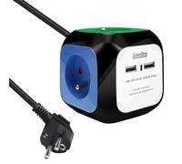 EXTRASTAR Multiprise USB Cube, Bloc Multiprises avec 4 Prises et 2 Ports USB, Chargeur USB Multiple, Multiprise Electrique pour Bureau, Maison, Peut être installé au Mur, sur la Table, 1,5 m