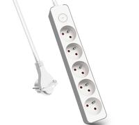 EXTRASTAR Multiprises 5 Prise avec Interrupteur Fiche Plate, Bloc 5 Prises, Rallonge 1.5m 230 V avec sécurité Enfant, Blanc