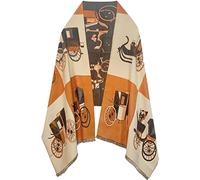 EXTREE Écharpe pashmina pour femme - Couverture de soirée ouverte sur le devant, Beige Orange Gris Plaid Cheval, Medium