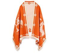 EXTREE Écharpe pashmina pour femme - Couverture de soirée ouverte sur le devant, Cheval double face orange rose, Medium