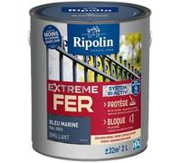 RIPOLIN - Peinture pour Fer Extérieur - Glycéro Antirouille - Sous-couche intégrée - Application directe sur Rouille - Résistante aux Intempéries, UV et Chocs - Brillant - 2L - Bleu Marine RAL 5003