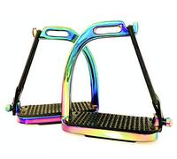 EXTREME Peacock Rainbow Fillis Étriers de sécurité brillants en acier S/acier avec marches noires 10,2 cm et 12,1 cm (arc-en-ciel, 12,5 cm)