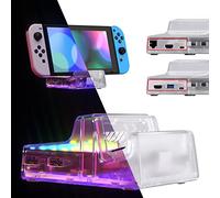 eXtremeRate AiryDocky DIY Kit, Coque de Remplacement pour Nintendo Switch Dock, Coque Redessinée Portable pour Dock Compatible avec Nintendo Switch & OLED Version, LED Version-Transparent