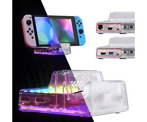 eXtremeRate AiryDocky DIY Kit, Coque de Remplacement pour Nintendo Switch Dock, Coque Redessinée Portable pour Dock Compatible avec Nintendo Switch & OLED Version, LED Version-Transparent