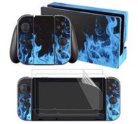 eXtremeRate Autocollant pour Nintendo Switch Manette,Sticker Skin pour Switch Console & Joycon & Dock avec 2 Protection d'Écran-Flamme Bleue