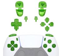 eXtremeRate Boutons Remplacement pour ps5 Manette BDM-030/040/050, Kit de Boutons Transparent Vert pour ps5 Manette BDM-030/040/050, D-Pad R1 R2 L1 L2 Triggers Share Options avec Outils