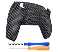 eXtremeRate Coque arrière de Rechange Douce au Toucher en Fibre de Carbone Noire et argentée Compatible avec Manette PS5