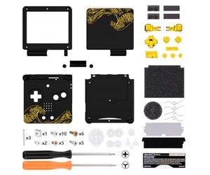 eXtremeRate Coque avec Boutons Complète pour GBA SP Gameboy Advance SP, Coque Remplacement Compatible avec Écrans IPS et LCD Standard, sans Console et Écran,The Great Golden Wave Off Kanagawa Noir