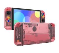 eXtremeRate Coque Complète de Remplacement avec Bouton pour Nintendo Switch OLED, Coque avec Bouton Personnalisé pour Nintendo Switch OLED, Rose Cerise Transparent