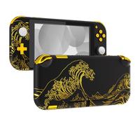eXtremeRate Coque Console pour Nintendo Switch Lite,Façade avec Accessoires Boutons & Verres Trempé Protection Écran pour Switch Lite,The Great Golden Wave Off Kanagawa Noir