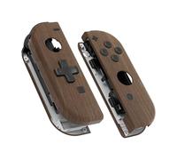 eXtremeRate Coque de Remplacement avec Bouton pour Nintendo Switch Joycon (Version D-Pad), Coque avec Motif Bouton Customisé pour Nintendo Switch & Switch Modèle OLED Joycon, Grain de Bois
