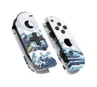 eXtremeRate Coque de Remplacement avec Bouton pour nintnedo Switch Joycon (Version D-Pad), Coque avec Motif Bouton Customisé pour nintnedo Switch & OLED Joycon, Grande Vague de Kanagawa