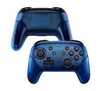eXtremeRate Coque de Remplacement pour Nintendo Switch Pro Manette, Coques Avant Arrière Poignées Grips pour Manette Switch Pro Coque Customisé Transparent Bleu