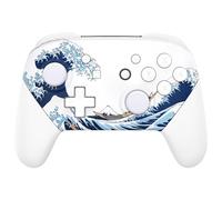 eXtremeRate Coque de Remplacement pour Nintendo Switch Pro Manette, Coques avec Motifs Avant Arrière Poignées Grips pour Manette Switch Pro Glow in Dark - La Grande Vague de Kanagawa