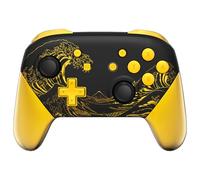 eXtremeRate Coque de Remplacement pour Nintendo Switch Pro Manette, Coques avec Motifs Avant Arrière Poignées Grips pour Manette Switch Pro Glow in Dark - The Great Golden Wave Off Kanagawa Noir