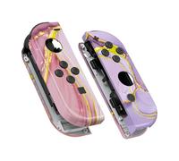 eXtremeRate Coque Joycon pour Nintendo Switch Accessoires, Coque avec Motif et Bouton pour Nintendo Switch & OLED Joycon-Marbre Cosmique Rose Doré