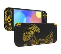 eXtremeRate Coque pour Nintendo Switch OLED Console Accessoires avec Bouton Coloré & Support,Coque Joycon,The Great Golden Wave Off Kanagawa Noir