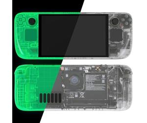 eXtremeRate Coque pour Steam Deck OLED Console avec Boutons,Coque Avant Plaque Arrière pour Steam Deck OLED et Boutons Remplacement-Vert Lumineux(sans Console)