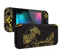 eXtremeRate Coque Remplacement avec Boutons Complete pour Nintendo Switch, Etui pour Switch Console Joycons-The Great Golden Wave Off Kanagawa Noir