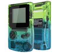eXtremeRate Coque Série Transparente avec Boutons pour Gameboy Color GBC, Compatible avec GBC OSD IPS & Regular IPS & Standard LCD, Console et Écran Non Inclus-Transparent Bleu Vert