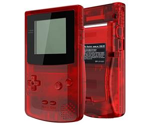 eXtremeRate Coque Série Transparente avec Boutons pour Gameboy Color GBC, Compatible avec GBC OSD IPS & Regular IPS & Standard LCD, Console et Écran Non Inclus-Rouge Transparent