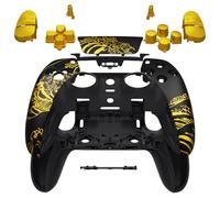 eXtremeRate Ensemble complet de coques avec boutons compatibles avec manette P S 5 Edge, garniture décorative de rechange pour plaques avant et arrière - The Great Golden Wave Off Kanagawa - Noir