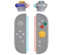 eXtremeRate Kit Complet de Boutons de Remplacement DIY pour Switch Joycon 2 | Touches Directionnelles ABXY/Capuchon de Joysticks/Boutons + - C Home Capture Release/ L R ZL ZR,Gris & Bleu-Vert SwitchCube