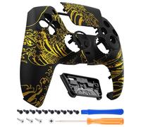 eXtremeRate Luna Coque Manette pour ps5 BDM-010/020/030/040/050/060,Façade pour ps5 Controller avec Pavé Tactile-The Great Golden Wave Off Kanagawa Noir