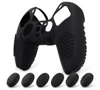 eXtremeRate PlayVital Coque Manette pour ps5 Grip Antidérapant Protection,Étui Housse Silicone avec 6 Capuchon Joystick pour ps5 Controller-Noir,Édition Cloutée 3D
