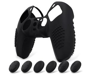 eXtremeRate PlayVital Coque Manette pour ps5 Grip Antidérapant Protection,Étui Housse Silicone avec 6 Capuchon Joystick pour ps5 Controller-Noir,Édition Cloutée 3D