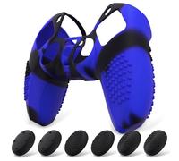 eXtremeRate PlayVital Coque pour ps5 Protection Manette Grip,Housse Silicone pour ps5 Controller Cover Skin avec Capuchon Joystick-Bleu & Noir,Édition Cloutée 3D
