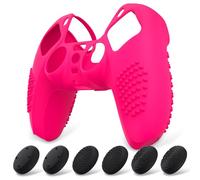 eXtremeRate PlayVital Coque pour ps5 Protection Manette Grip,Housse Silicone pour ps5 Controller Cover Skin avec Capuchon Joystick-Rose Brillant,Édition Cloutée 3D