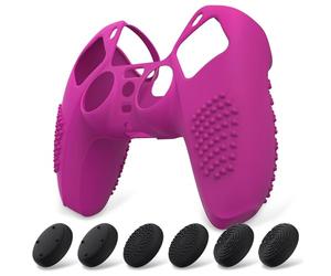 eXtremeRate PlayVital Coque pour ps5 Protection Manette Grip,Housse Silicone pour ps5 Controller Cover Skin avec Capuchon Joystick-Néon Violet,Édition Cloutée 3D